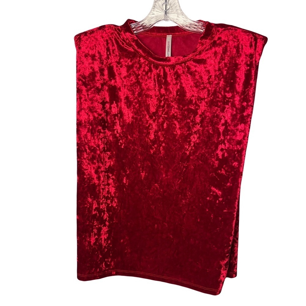 Watermelon | Vtg Crimson Red Crushed Velvet Sleeveless Top, Medium